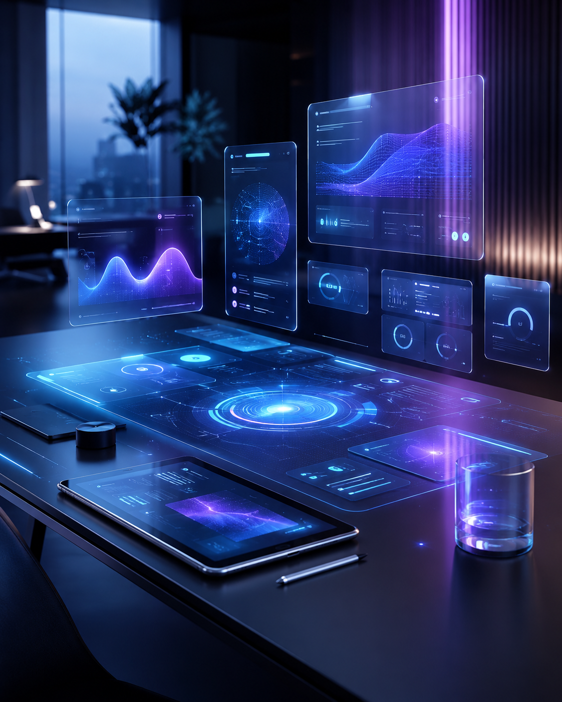 Futuristic dashboard workspace